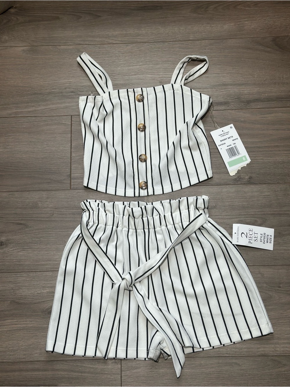 Rare Editions White and Black Striped 2-Piece Girls Set - Picture 2 of 16